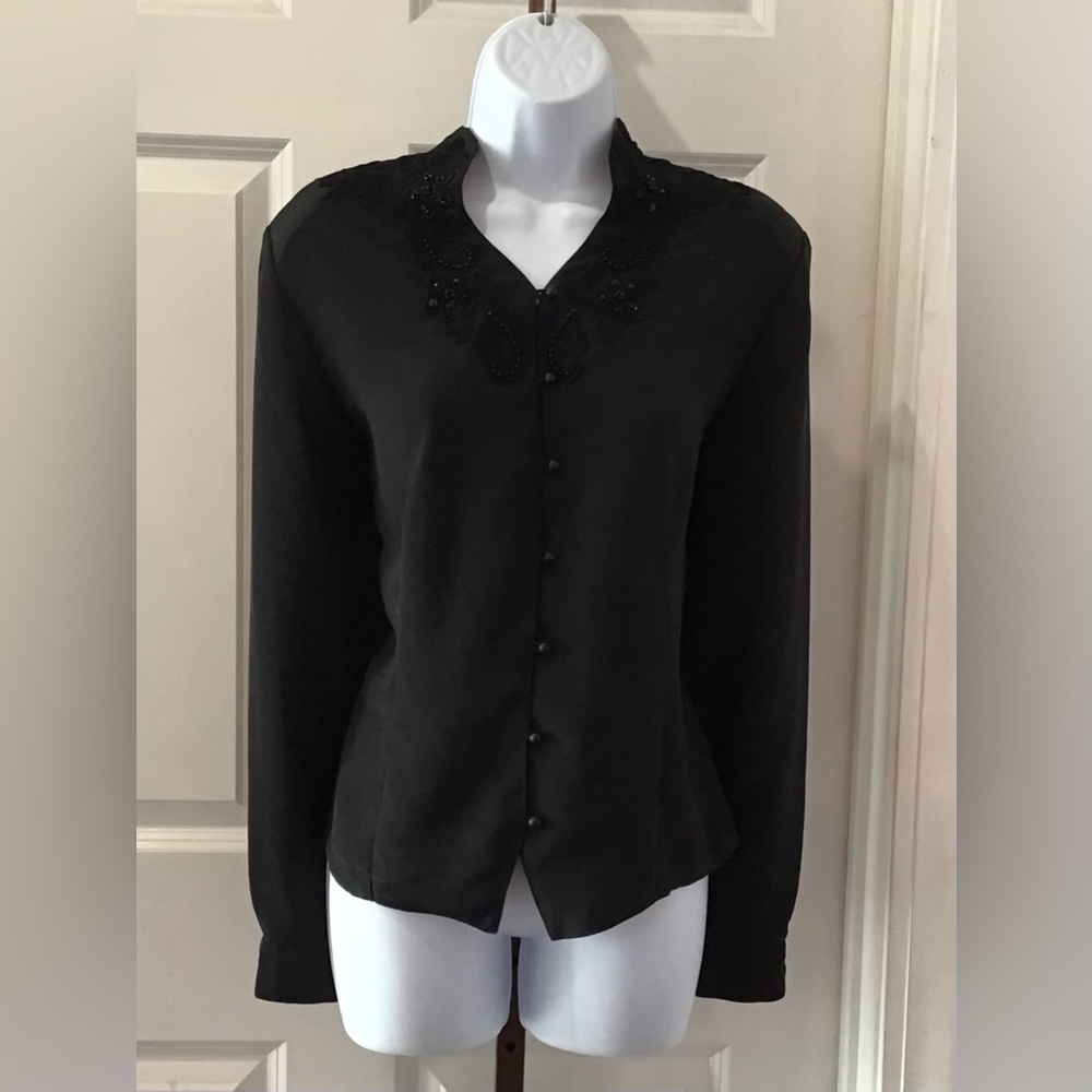 Christie and Jill Elegant Black Women's Top with Lace Overlay